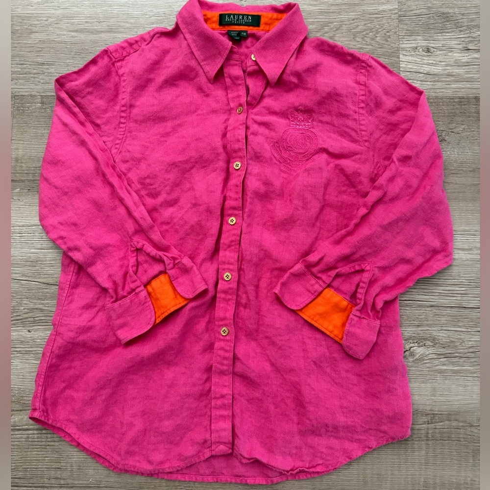 Ralph Lauren 3/4 Sleeve Linen Logo Button down